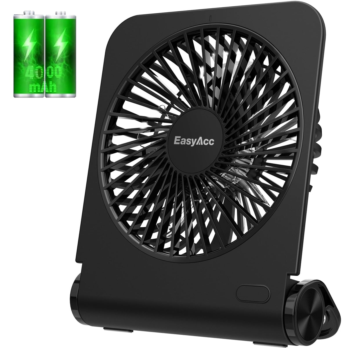 EasyAcc Small Travel Desk Fan, 4000 mAh Slim Portable Fan for Slumber Pod Camping, 180°Tilt Folding, Fully Foldable, Rechargeable, Office Desktop Desk Camping Travel Accessories