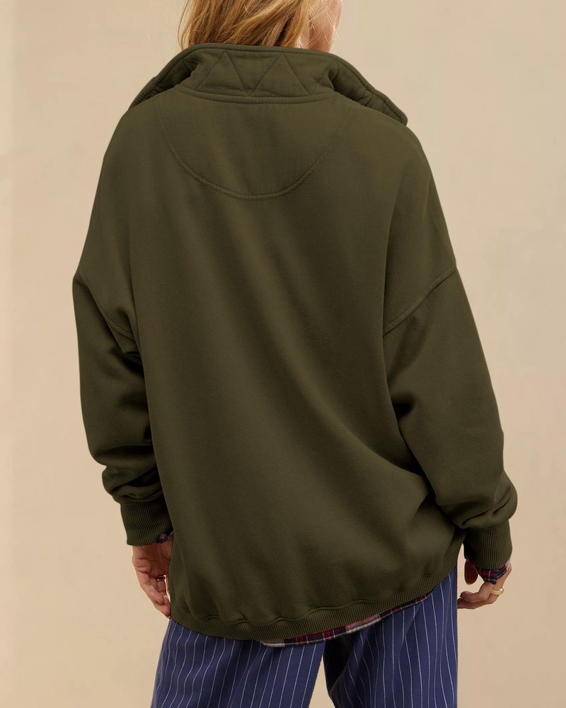 Gacaky Sweatshirt for Women Oversized Casual Long Sleeve Button Henley Neck Pullover Tops Fashion Outfits Clothes Army Green L