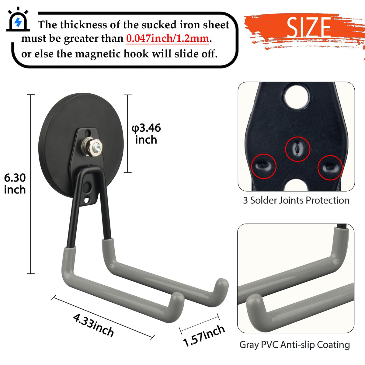 ULIBERMAGNET Magnetic Hooks,Heavy Duty Magnet Hooks,Large Manget with Hooks for Metal Cabinet Pegboard Garage Shelve Cart,2 Pack Tool Hook for Hammer Drill,Garden Tool(3.46inch/Silver)