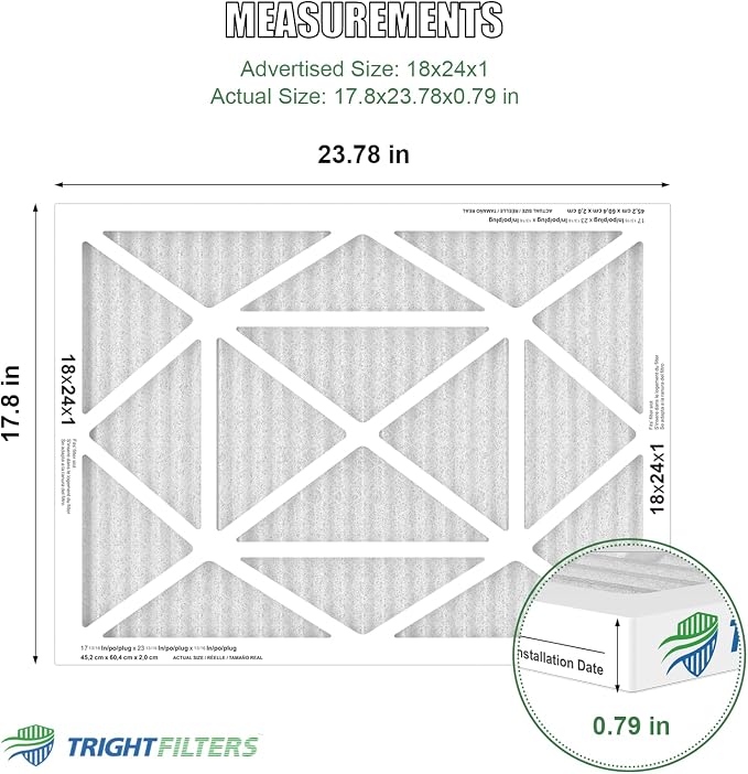 18x24x1 Air Filter 4 Pack, MERV 8 Pleated Dust Defense Air Filters Replacement