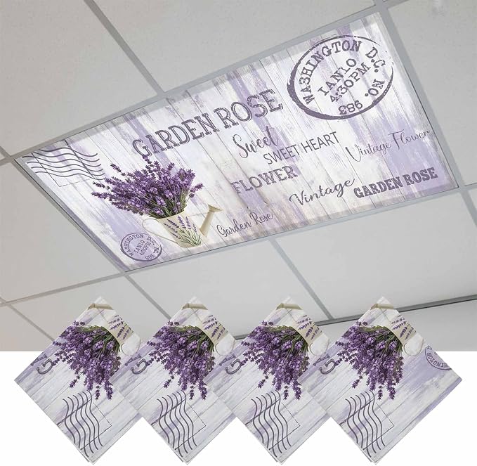 Fluorescent Light Covers for Ceiling Lights Lavender Flower Magnetic Light