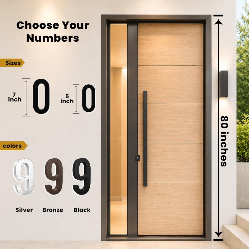 7 Inch LED House Numbers, ABS-Polymer, Premium Quality, Backlit LED 5000K Illuminated Home Address Number, Lighted House Numbers, Modern Address Numbers (0, Black)
