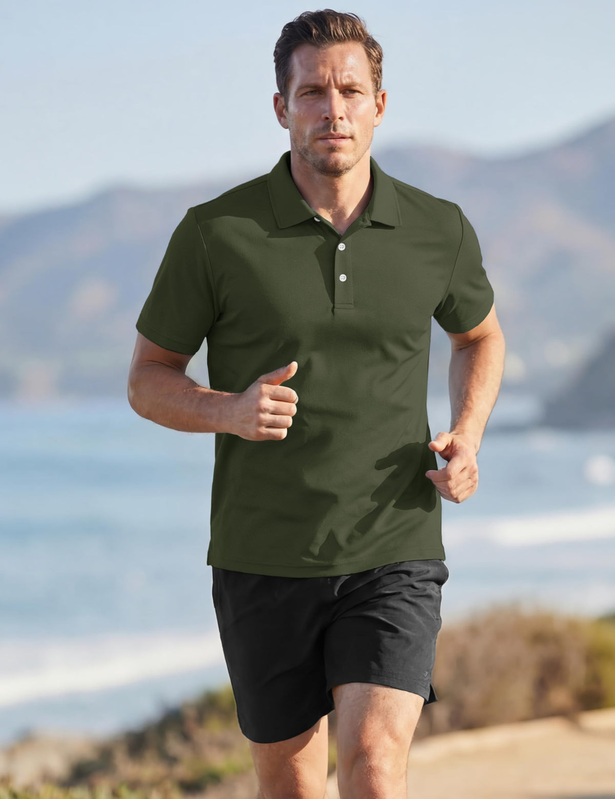 TACVASEN Mens Golf Shirt Dry Fit Mens Polo Shirts Short Sleeve Performance Golf Polos for Men with Collar Work Shirts Army Green, L