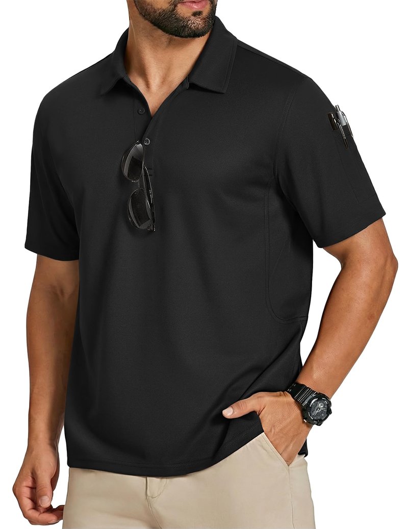 COOFANDY Polo Shirts for Men Short Sleeve Dry Fit Golf Polo T Shirt Quick Dry Performance Tactical Polos Black Collared Work Shirt