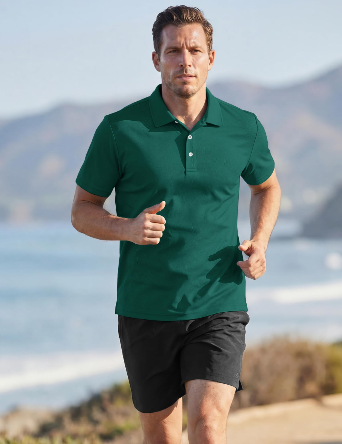 TACVASEN Mens Golf Shirt Dry Fit Mens Polo Shirts Short Sleeve Performance Golf Polos for Men with Collar Work Shirts Emerald Green, L