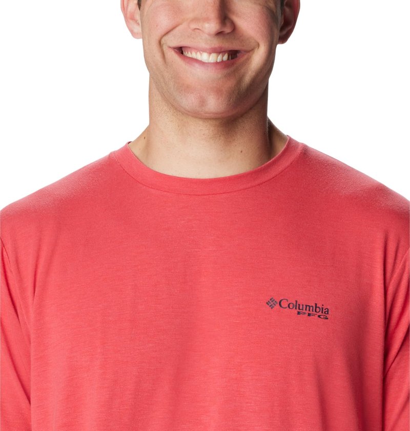 Columbia Men's PFG Sail Tower Tech Tee Short Sleeve, Sunset Red/PFG Sail Tower Graphic, Large