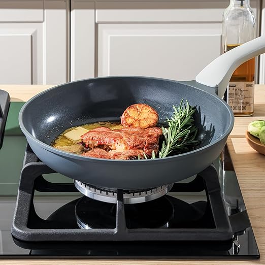 PRICUSIS Nonstick Ceramic Frying Pan Skillet, 10+12 Inch Induction Compatible with Stay Cool Handle, Healthy PTFE PFAS & PFOA Free Omelet Pan, Dishwasher Safe (Blueberry Gray)