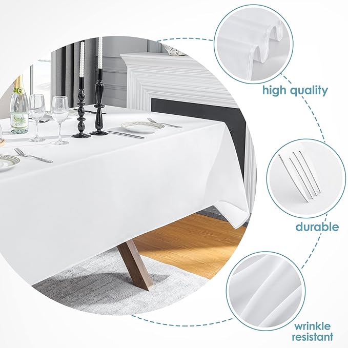 VidaFete Tablecloth 60 * 120inch 2pack Rectangle Table Cloth Polyester, Stain Wrinkle Resistant Dining Table Cover for Kitchen Dinning Party Wedding Rectangular Tabletop Buffet Decoration(White)