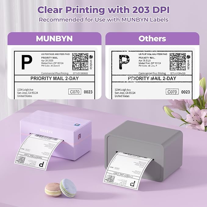 MUNBYN 130B Bluetooth Thermal Label Printer+Thermal Direct Shipping Label (Pack of 500 4x6 Fan-Fold Labels)