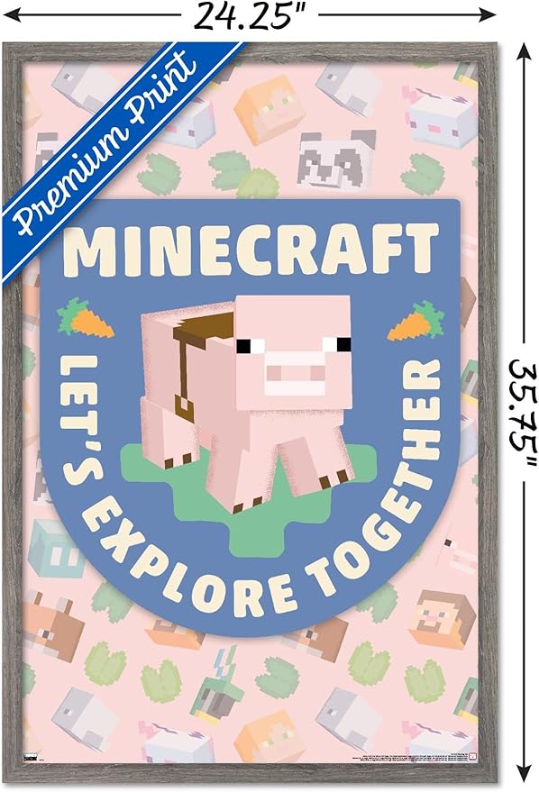 Trends International Minecraft - Let's Explore Together Wall Poster, 34L x 22.4W, Barnwood Framed Version