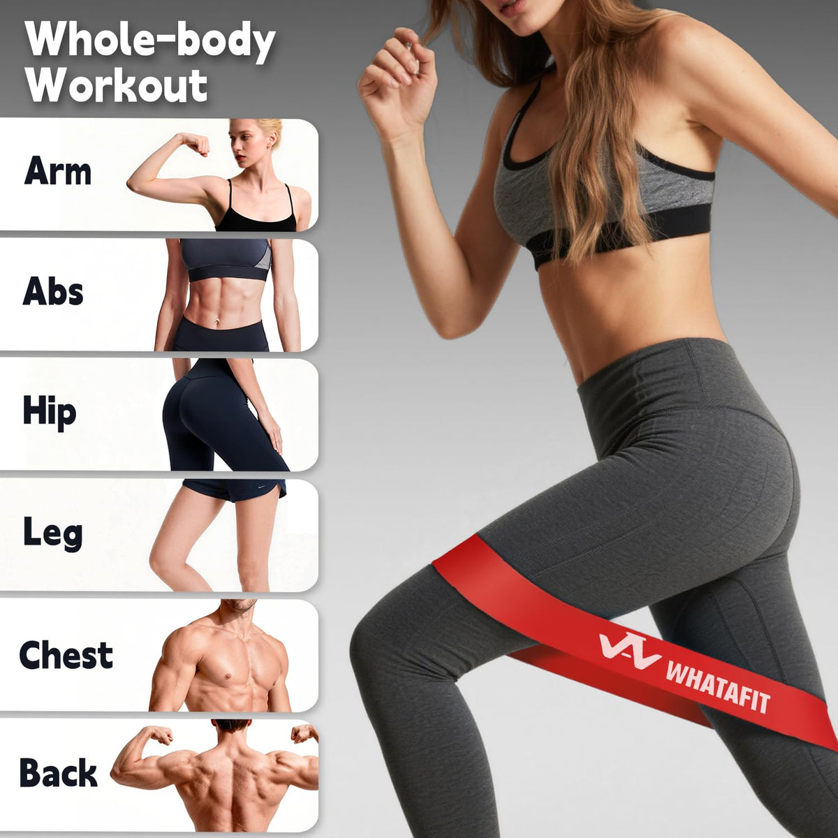 WHATAFIT Resistance Loop Exercise Bands, Latex Elastic Workout Bands for Men and Women, for Home Fitness, Stretching, Strength Training, Physical Therapy