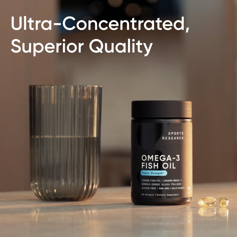 Sports Research® Omega-3 Fish Oil 1250mg from Wild Alaska Pollock, 90 Count