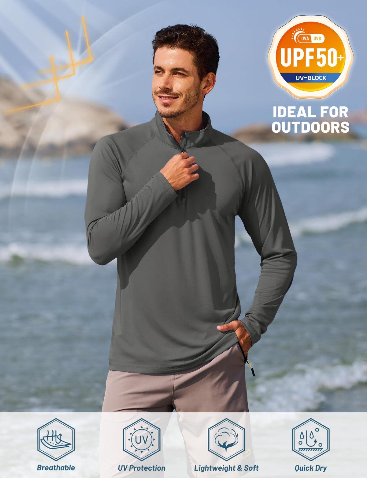 TACVASEN Mens Pullover Athletic T- Shirts Rash Guard for Men Long Sleeve Sun Proction Quarter Zip Quick Dry Fit Workout Shirts Dark Grey XXL