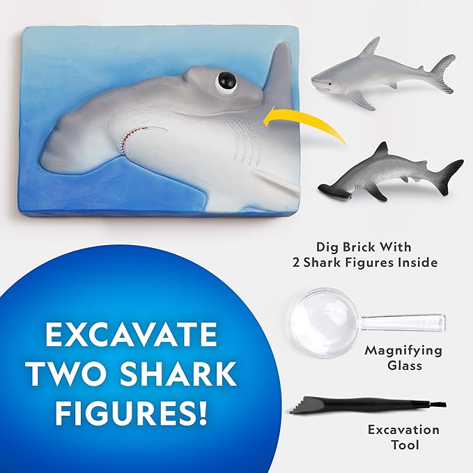 National Geographic Shark Dig Kit - Excavation Science Kit with 2 Shark Figurines for Kids, Includes Dig Tool, Science Kits for Kids Age 8-12