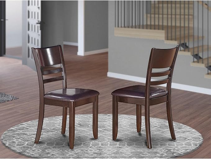 East West Furniture LYC-CAP-LC Lynfield Dining Room Chairs - Faux Leather Upholstered Wooden Chairs, Set of 2, Cappuccino