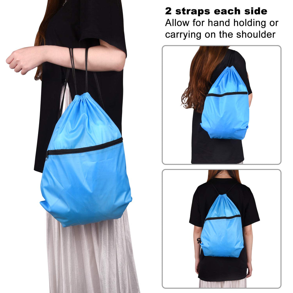 KUUQA 12Pcs Drawstring Bag Sports Gym String Backpack Bulk Cinch Bag Sackpack with Zipper for School Yoga Sport Gym Traveling