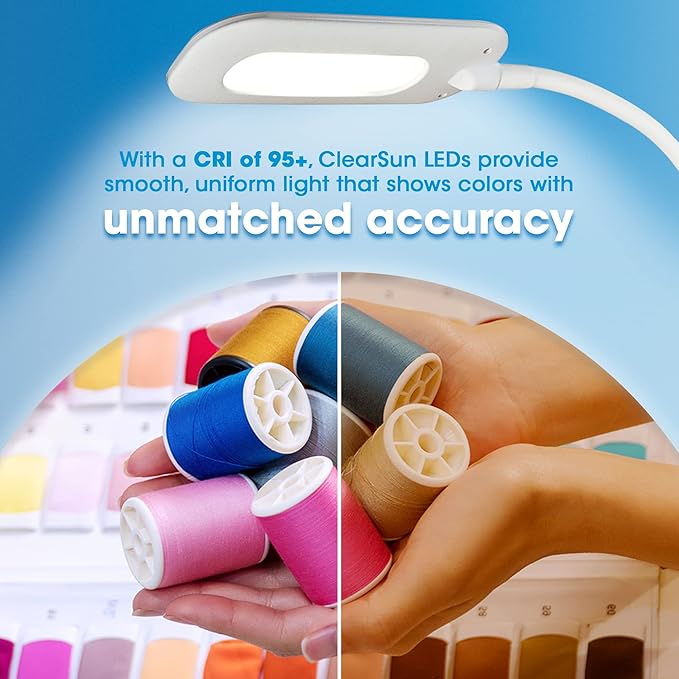 OttLite Flexible LED Clip Lamp with ClearSun LED Technology - Soft Touch Clip Light is Dimmable & Flexible - Travel-Friendly Reading Lamp for Crafting, Sewing, Desks, Tables, & Bookshelves
