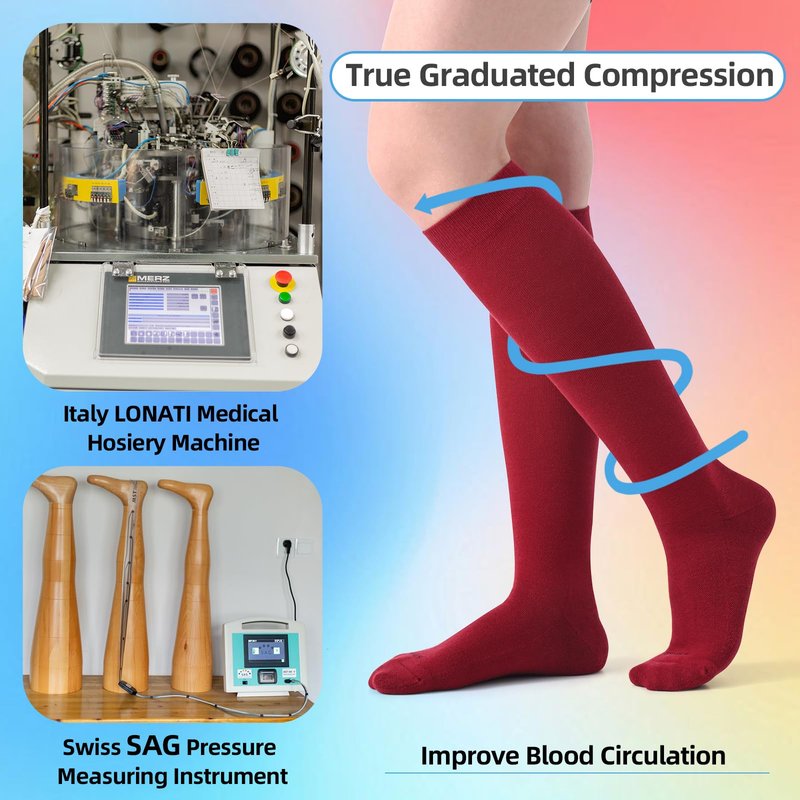 Soft Cotton Compression Socks for Women & Men 20-30 mmHg - Knee High Support Socks with Thick Sole and Seamless Toe