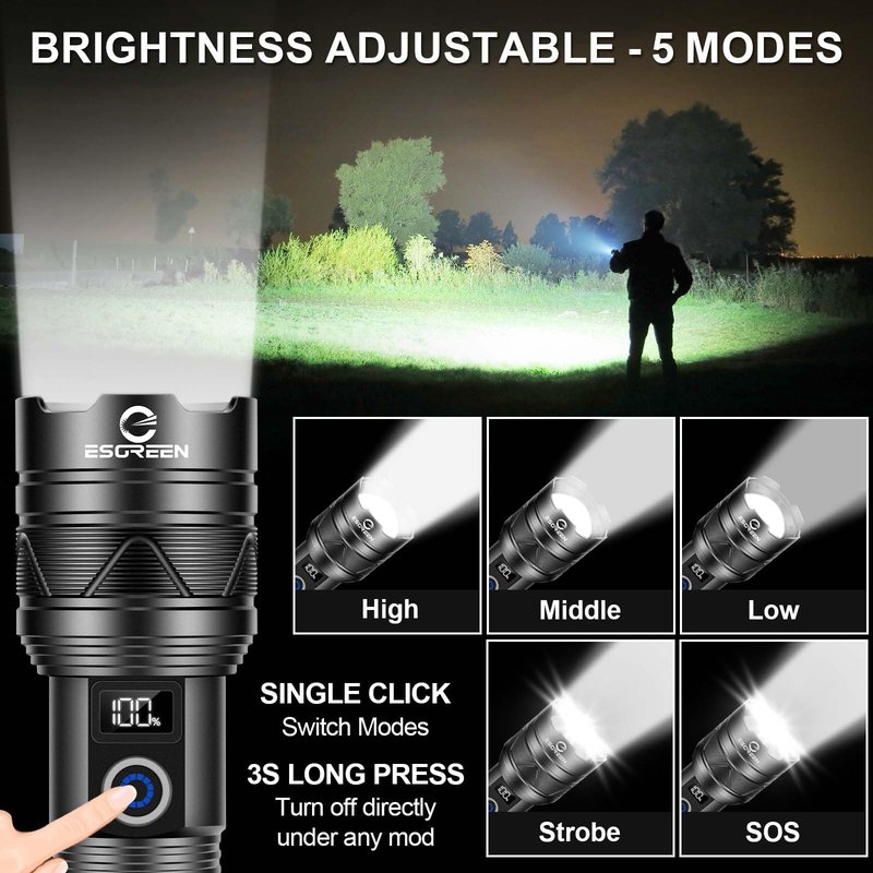 Rechargeable Flashlights 100000 High Lumens, Long Range 5000ft, Super Bright LED Flashlight USB C, High Powerd Multi-functional Heavy Duty Strong Flash Light High Beam, For Emergency Home Camping