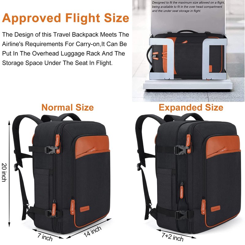 Lumesner Carry on Travel Backpacks, Extra Large 40L Flight Approved Bag for Men & Women,Expandable Suitcase Backpack With 4 Packing Cubes,Water Resistant Luggage Daypack Business Weekender Bag, Black