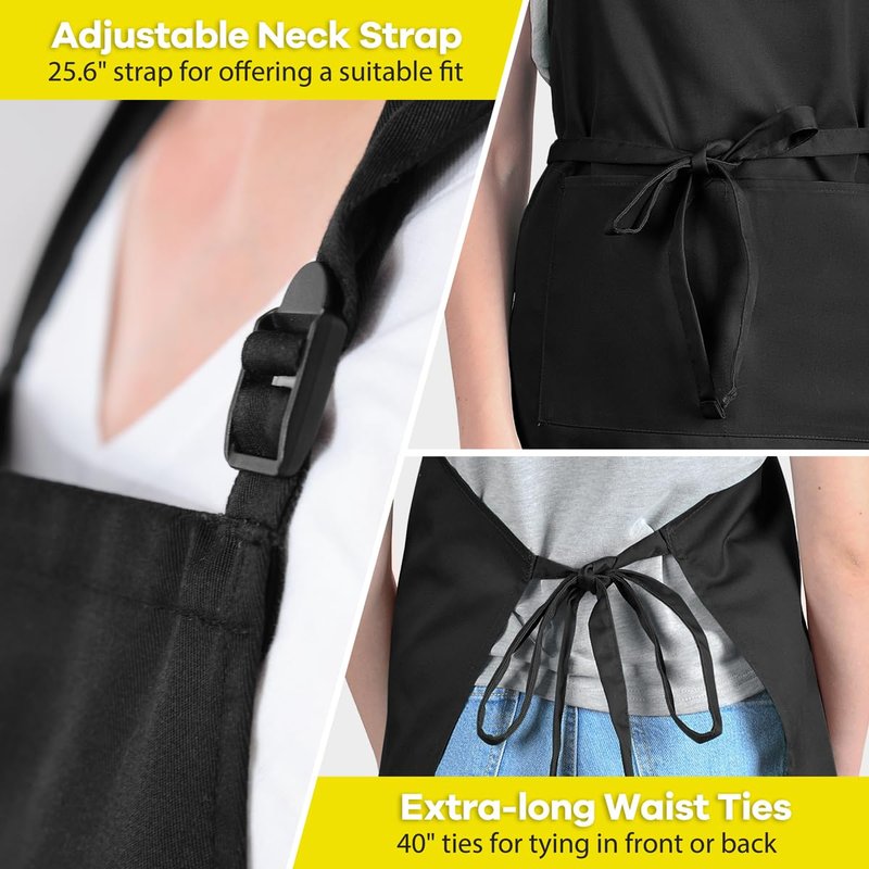 ROTANET Extra Large Apron for Men Adjustable Bib Aprons with 2 Pockets Cooking Kitchen Bbq Grilling Big for Women Chef Water & Oil Resistant Black