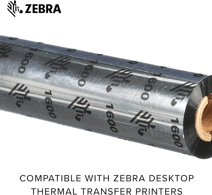 Zebra Standard Black Wax Ribbon for Thermal Transfer Desktop Printers Width 4.33 in Length 242 ft 0.5 in Core Pack of 6 Rolls Compatible with Multiple Models 10031723SP