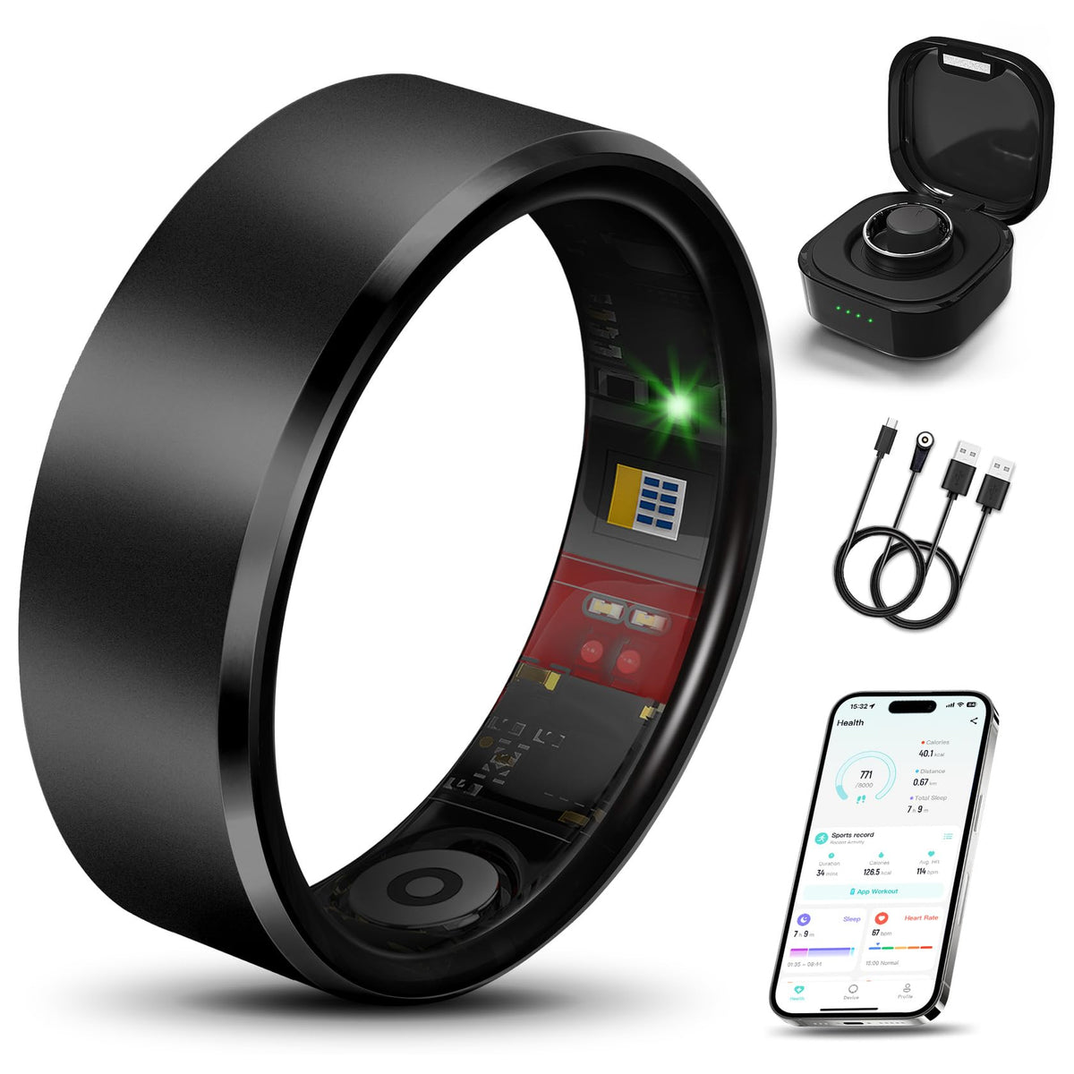 Milavan Smart Health Ring 2.0 for Women Men, Slim Scratch & Fingerprint Resistant Design, Efficient Chip Fitness Tracker, Monitors Heart, Graphite 12