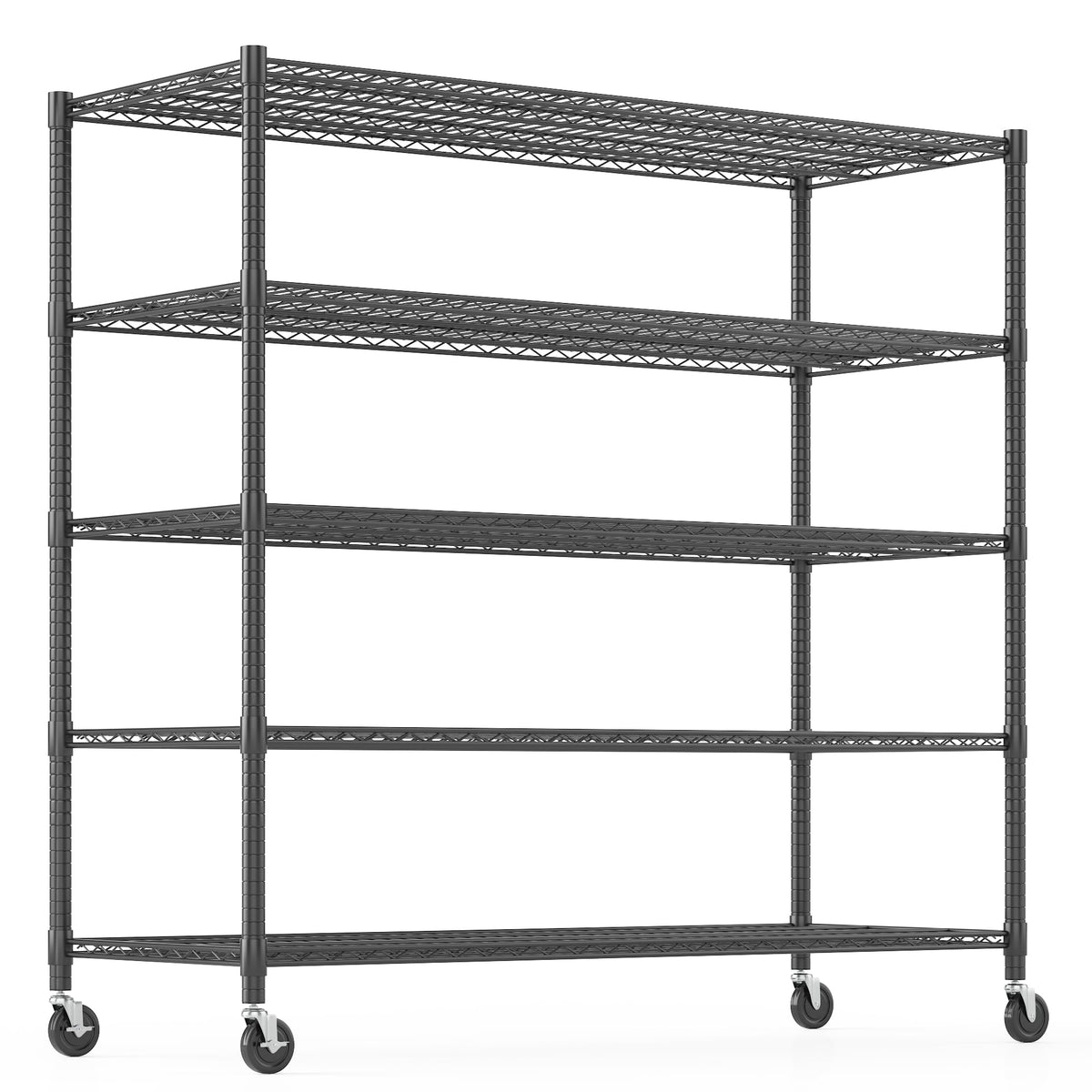 Himimi 72" H Storage Shelves 4 Tier Metal Shelving Adjustable Wire Shelf with Wheels, Heavy Duty Shelving for Garage Kitchen Pantry Bathroom Laundry 18" D*48" W*72" H, Black