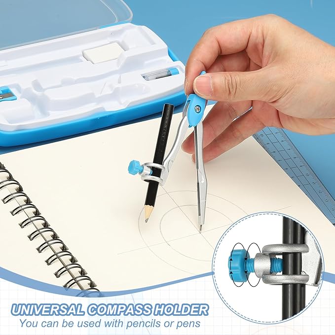PATIKIL Geometry Precision Tool Set, 11 Pcs Geometry Set Compass Tool with Shatterproof Storage Box Rulers Math Compass Kit for Math Drafting Supplies, Blue(Style 1)