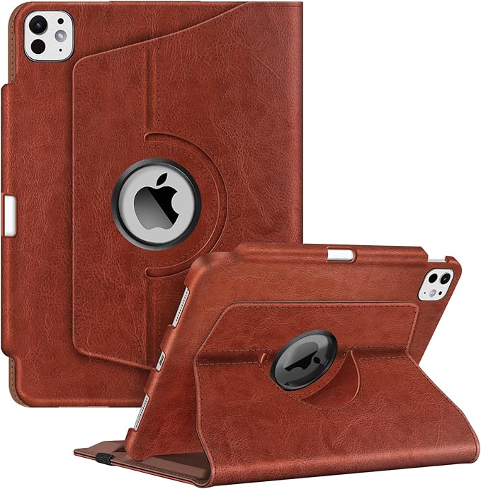 Fintie Rotating Case for iPad Pro 11-inch (M5) 2025 / (M4) 2024 - [Built-in Pencil Holder] 360 Degree Swiveling Smart Stand Protective Cover, Auto Sleep/Wake, Vintage Brown
