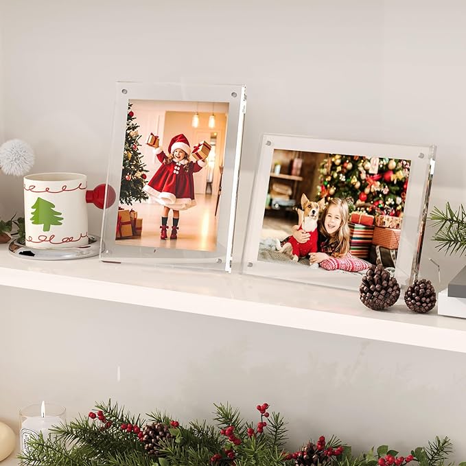 Egofine 4x6 Acrylic Frames Set of 3, Clear Picture Frames with Stand, Magnetic Acrylic Photo Frames for Tabletop Display Horizontally or Vertically