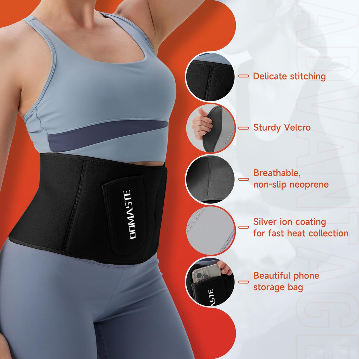 Domaste Waist Trimmer for Women & Men - Sweat Belt Waist Trainer Stomach Wrap for High-Intensity Training & Workouts(Black)