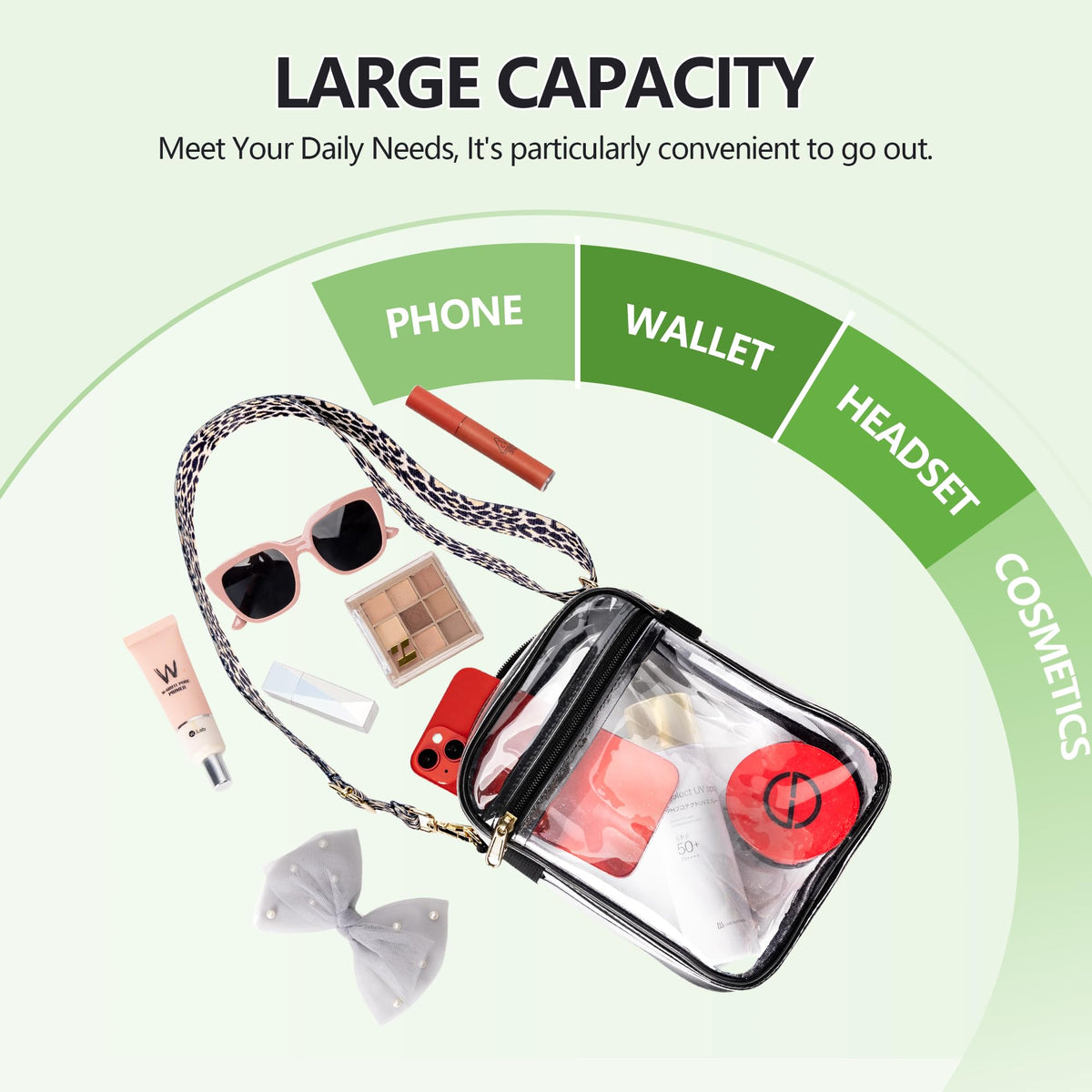 MAY TREE Clear Bag for Stadium Events Clear Purse for Work Concert Sport Events, Leopard Strap