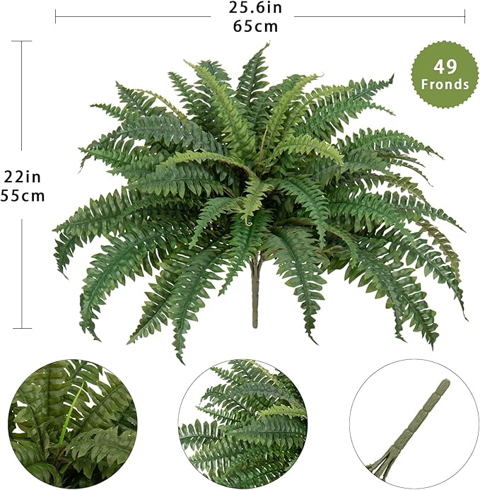 Artificial Ferns 25.6" Dia. - Faux Ferns for Outdoor Planter & Hanging - Fake Plant Shrubs for Home Garden Porch Farmhouse Decor