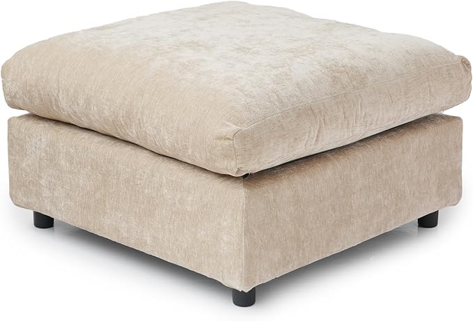 JACH Modern Ottoman Seater for Living Room, Cushion Covers Removable, Minimalist Footstool, Breathable Ottomans for Living Room, Apartment (Khaki)