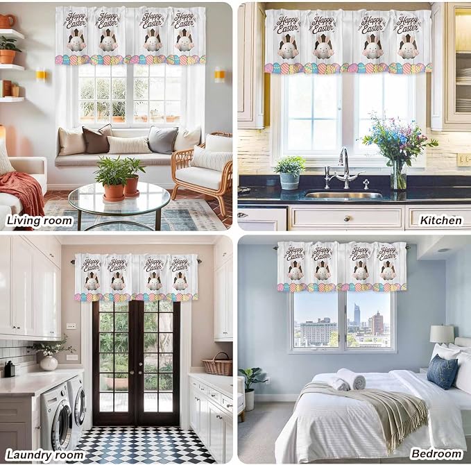 Grey Easter Curtain Valances for Windows, Kitchen Valance Window Treatment