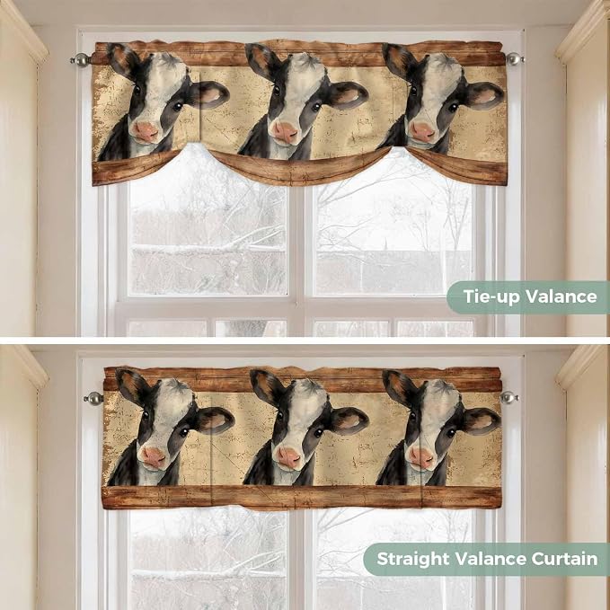 Farmhouse Cow Tie Up Valance Curtains