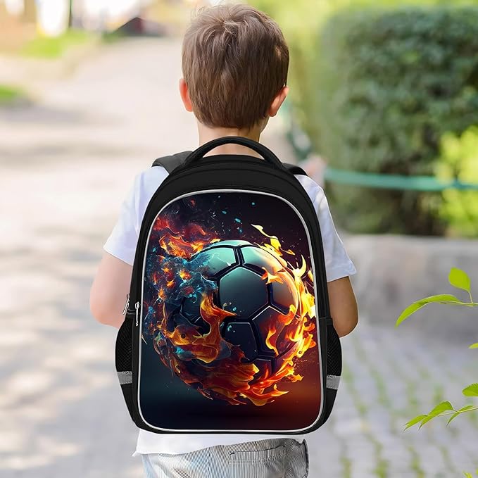 School Backpack for Boys - Soccer Boys Backpack for Kids Children Teens Elementary Middle School - Students Bag for Ages 6-18,17″Bookbag Multifunctional Large Capacity