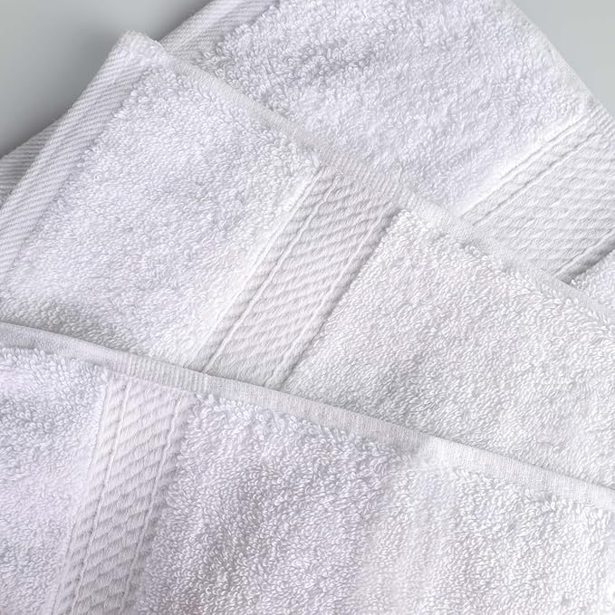 Superior Egyptian Cotton Pile 8 Piece Towel Set, Includes 2 Bath, 2 Hand, 4 Face Towels/Washcloths, Ultra Soft Luxury Towels, Thick Plush Essentials, Guest Bath, Spa, Hotel Bathroom, White