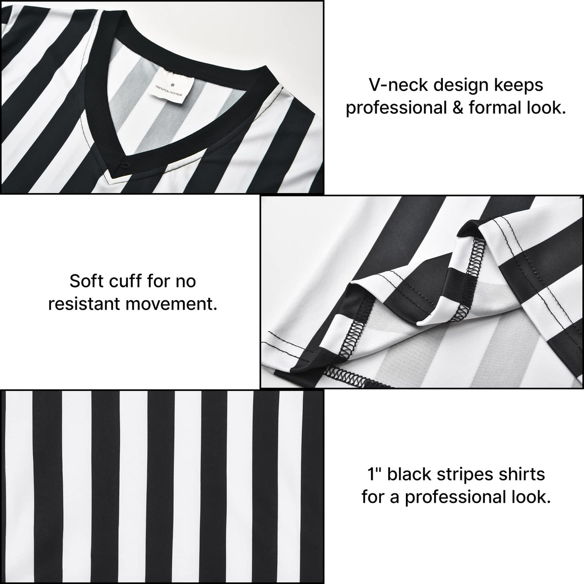 Women's Official Referee Shirt Black & White Stripe Ref Umpire Jersey Short Sleeve for Basketball Football Hockey V-Neck L