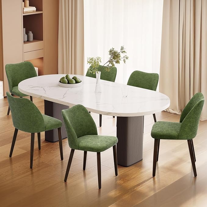 Wooden Dining Chairs Set of 6, Upholstered Kitchen Dining Room Chair, Modern Farmhouse Dinner Chair for Restaurant & Cafe, Green