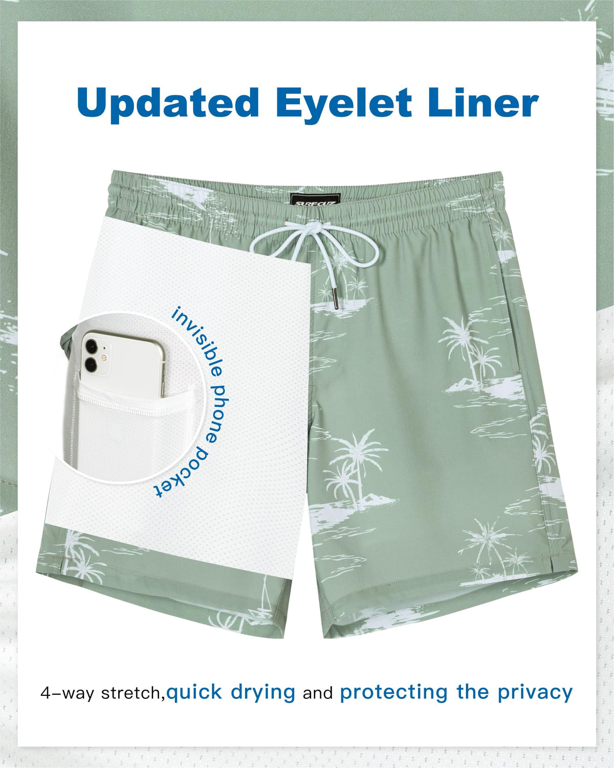 SURF CUZ Mens Swim Trunks with Compression Liner Quick Dry Swim Shorts 7" Swimming Trunks Stretch Bathing Suit 7 Inch,Coconut Island,S