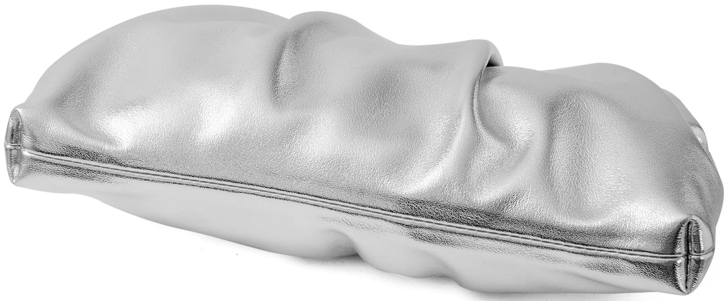 Evening Bag for Women Ruched Clutch Purse Detachable Metal Chain Crossbody Bag(silver)