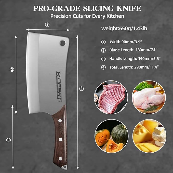 KOFERY 7" Heavy Duty Meat Cleaver for Bone Cutting & Commercial Use