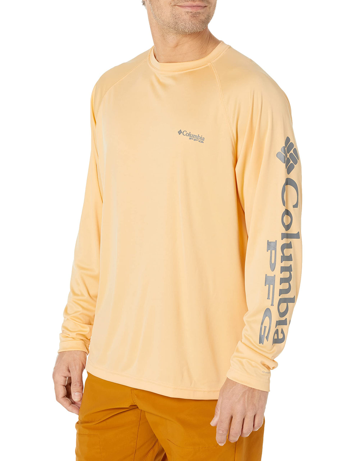 Columbia Men's Terminal Tackle Long Sleeve Shirt, Cocoa Butter/City Grey Logo, Large Tall