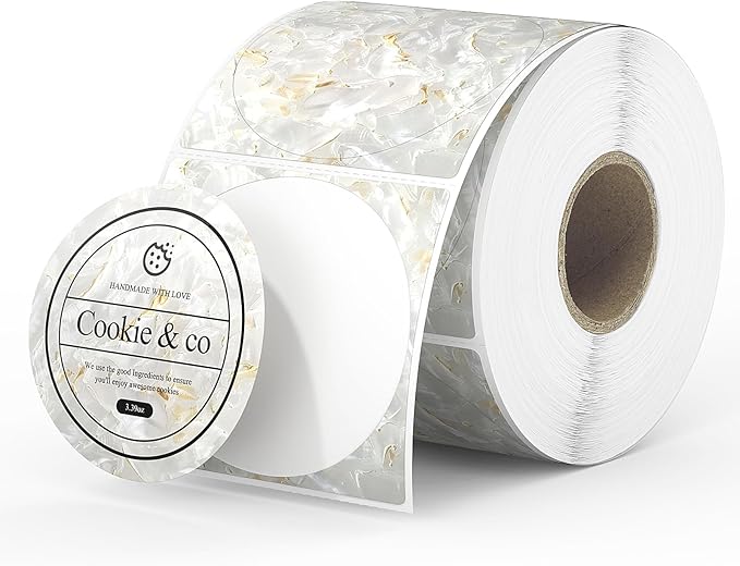 MUNBYN 2 Inch Round Shell Texture Thermal Labels, Waterproof Circle Stickers for Small Business, 500 Labels/Roll (White)