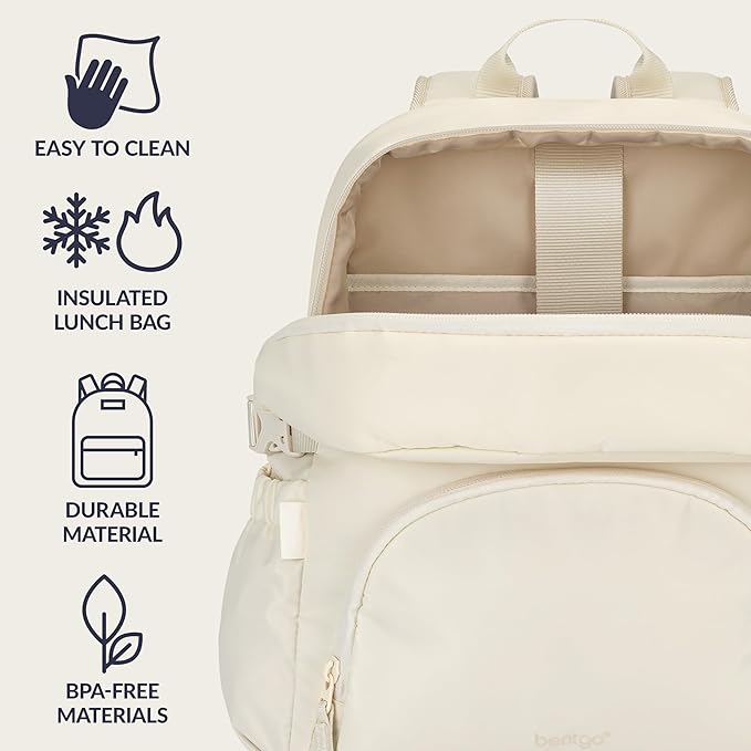 Bentgo 2-in-1 Adult Backpack & Insulated Lunch Bag – Lightweight, Water-Resistant Travel Backpack with 9 Compartments, Laptop Sleeve & Trolley Sleeve for Work & Everyday Use (Bone)