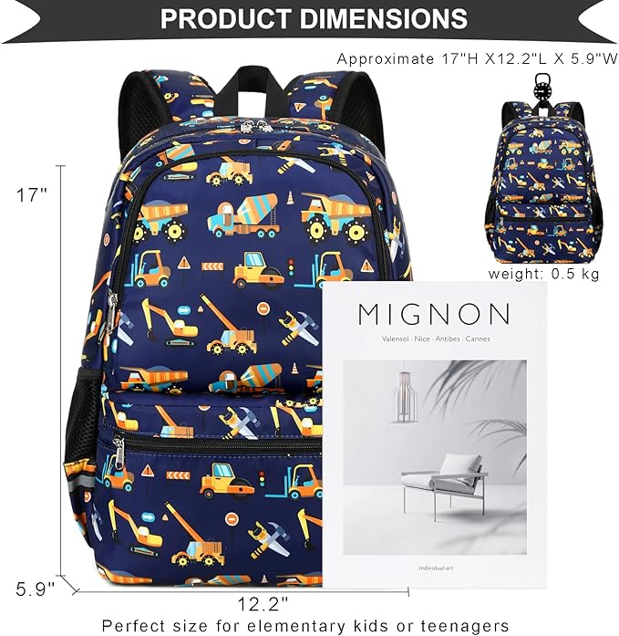 DSIUE Backpacks for Boys School Bags for Kids Elementary Bookbag and Lunch Box Set Engineering Navy Blue