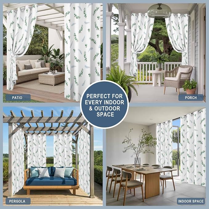 Leaf Outdoor Curtains for Patio Summer Jugal Leaves Pastoral Plant Waterproof