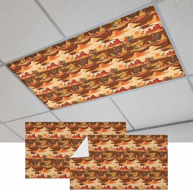 Tropical Plant Cactus Fluorescent Light Covers 2 Pack Western Cowboy Horse